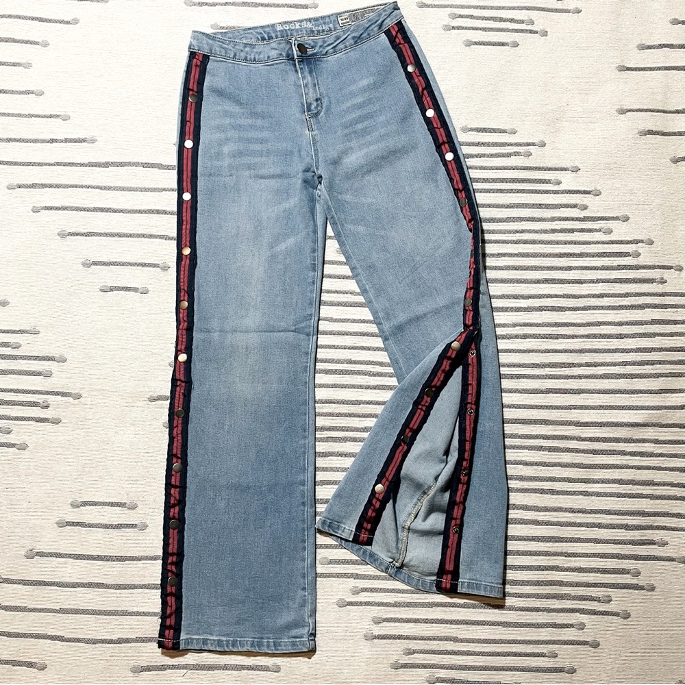 Rocks & Indigo | Stovepipe Striped Tear Away Stretch Denim Jeans Size 10/29